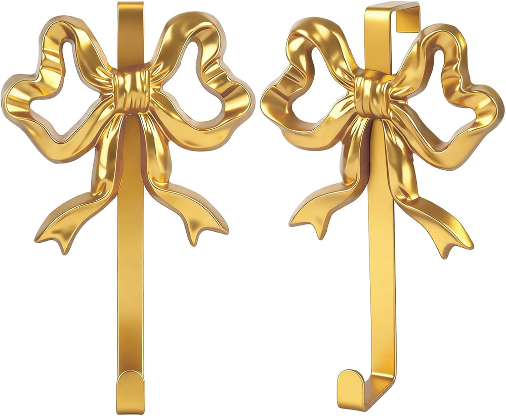JarThenaAMCS 2Pcs Gold Bow Over The Door Hooks Metal Door Hanger Hook Coquett...