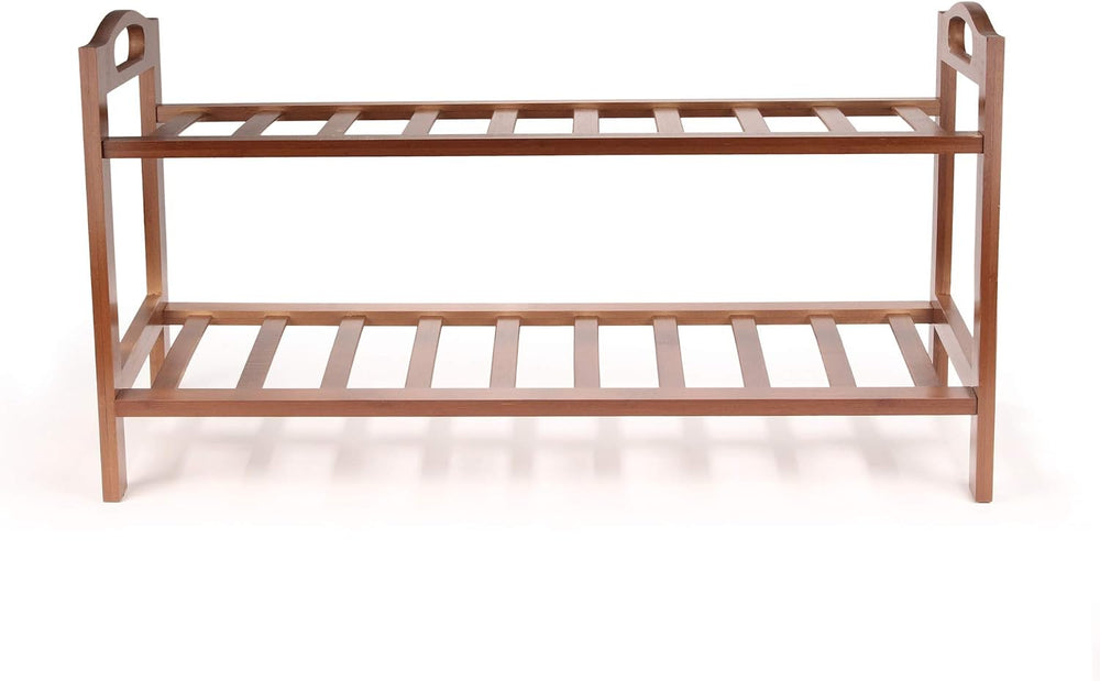 BambooMN 2-Tier Bamboo Wood Shoe Rack, for Entryway or Doorway - Brown Finish...