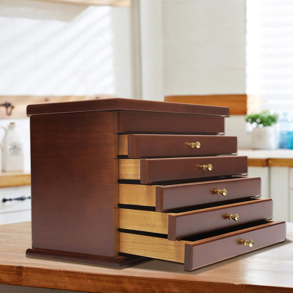 Jewelry Box for Women, 6-Tier large Wooden Jewelry organizer Vintage 5 Drawer...