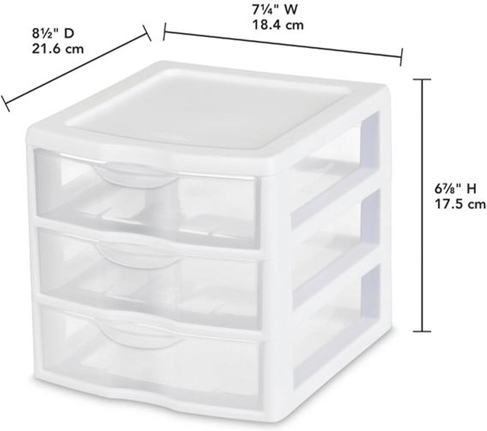 Sterilite Clearview 3-Drawer Cart Small Plastic Storage Organizer, 18-Pack