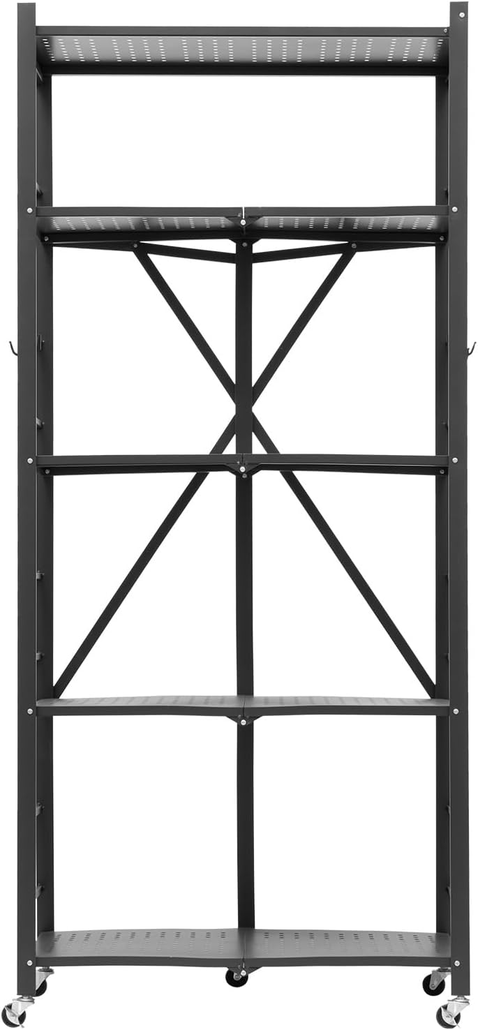 VEVOR 5-Tier Foldable Storage Shelf, 28W x 15D x 64H Inch Folding Metal Rack ...