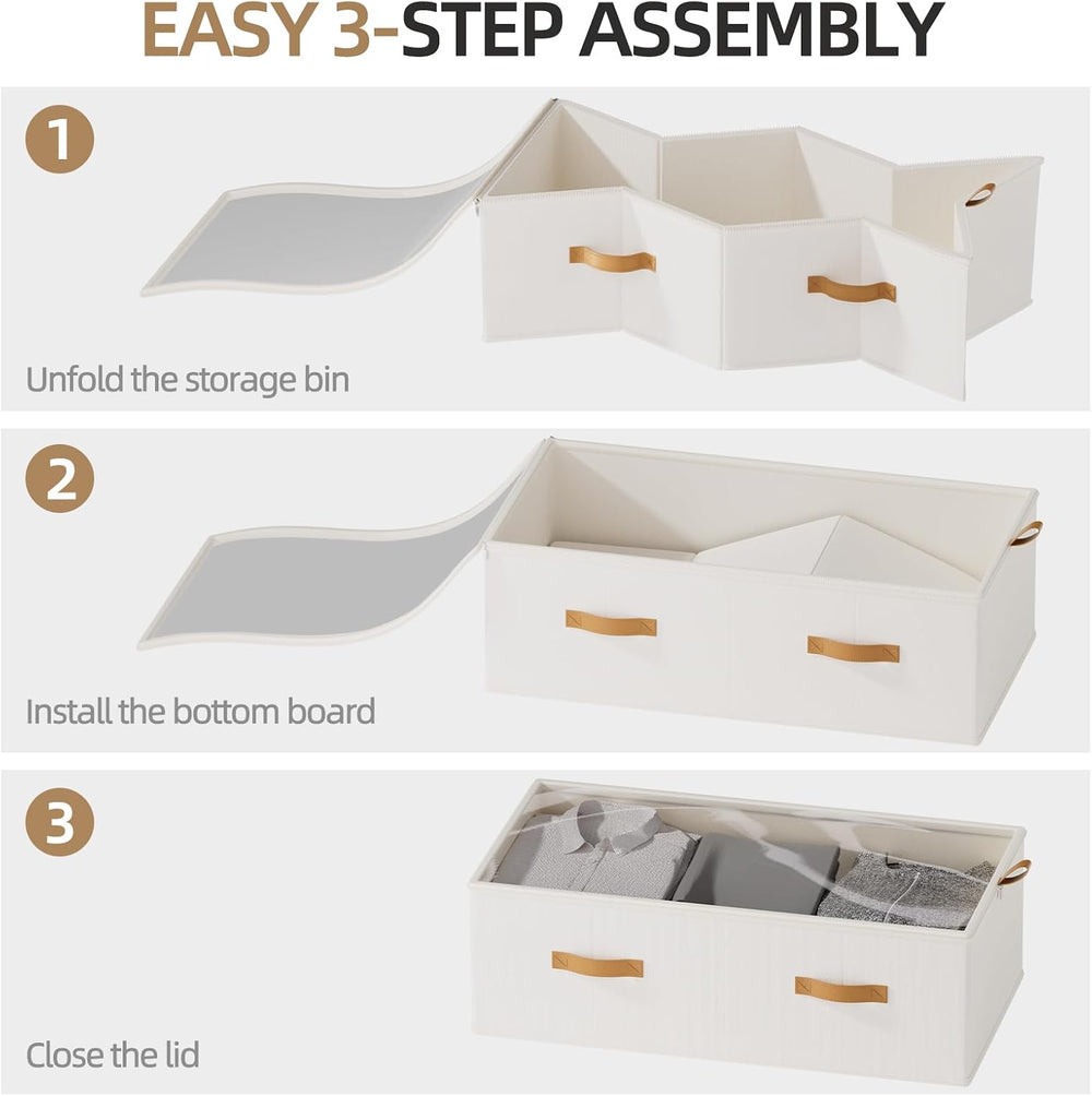 FHSQX 4 Pack Under Bed Storage Bins,10 Inch Tall,White, 31.5x15.8x10 inch