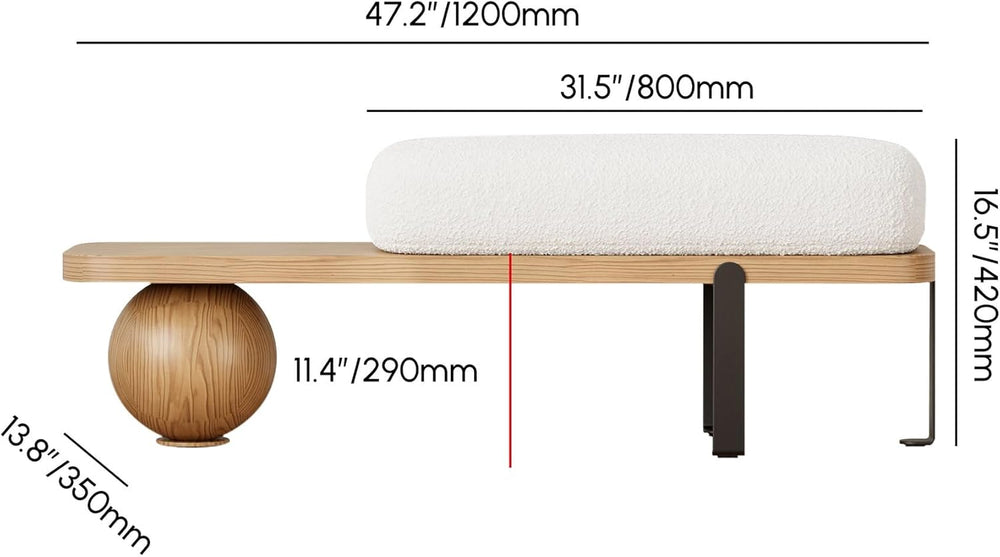 homary Entryway Bench, Modern Wooden Boucle Upholstered Bench with Abstract M...