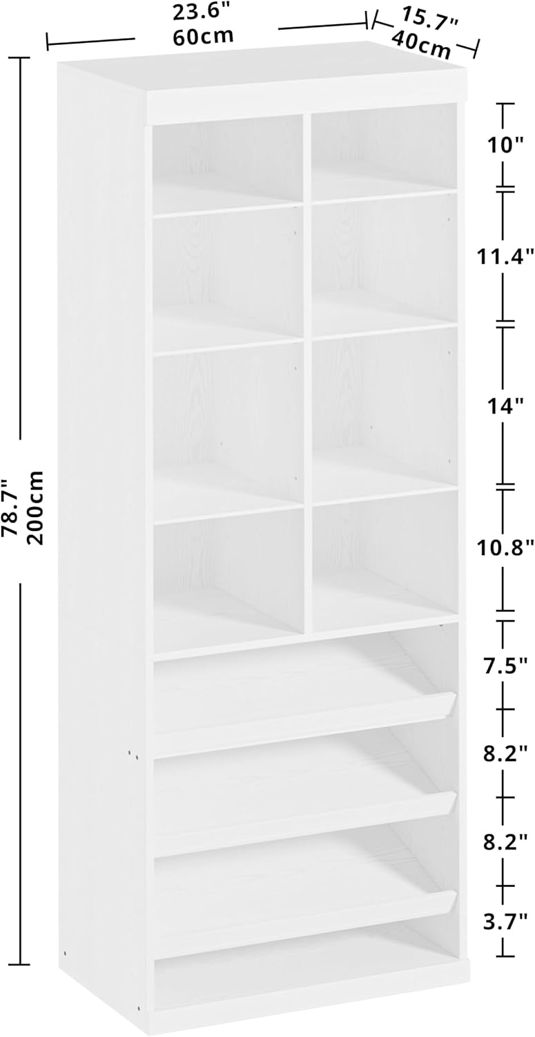 IRONCK Tall Shoe Storage Cabinet with Adjustable Shelves and Cubbies, White