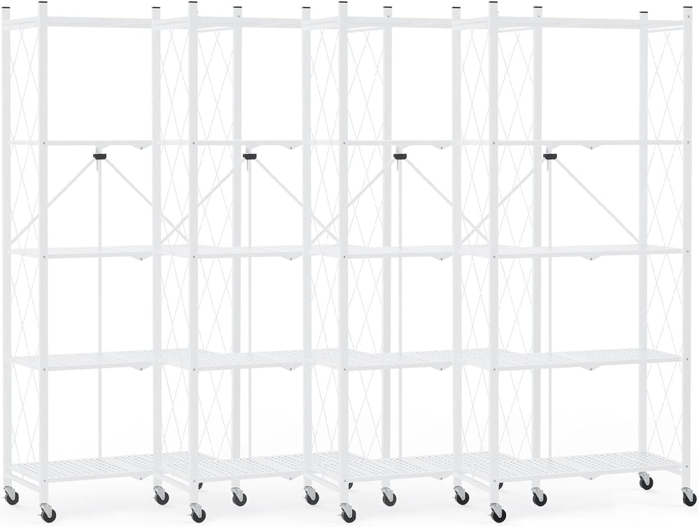 DEANIC 5 Tier Foldable Storage Shelves with Wheels, Large Capacity Shelving U...