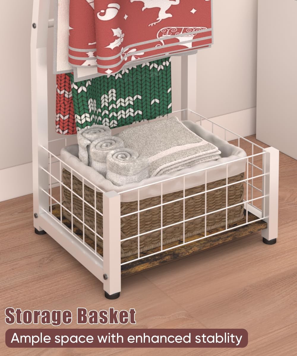6.3ft Blanket Ladder with Storage Basket, 5 Tier Decorative Ladder Shelf Stan...