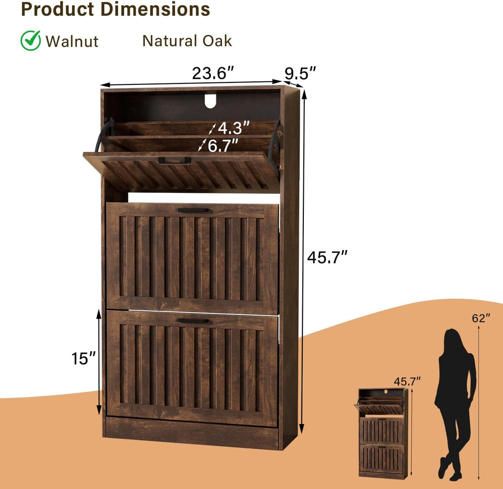 Shoe Storage Cabinet for Entryway Narrow Shoe Rack Cabinet 3 Flip Drawers