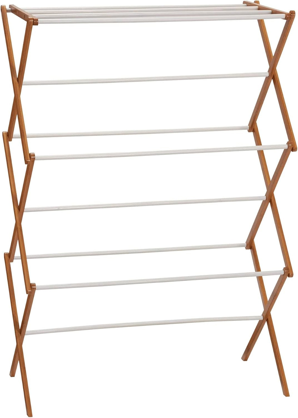 Household Essentials Bamboo Folding Clothes Drying Rack | White Finish, 11 Do...
