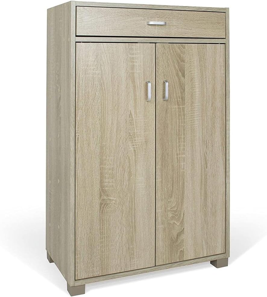 BAKAJI Home 5 Shelves Shoe Rack 2 Doors Drawer Cabinet, Standard, Oak