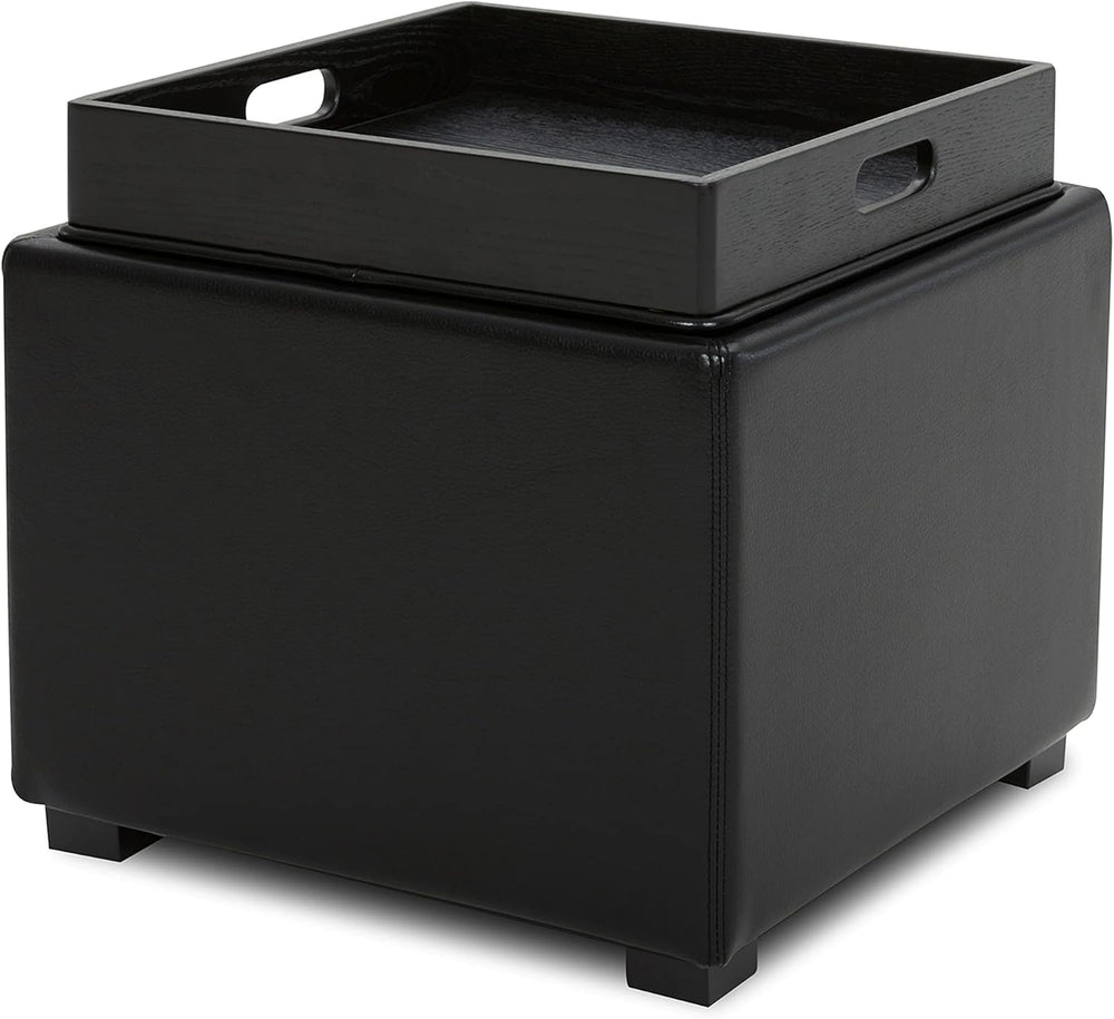 CHITA Storage Ottoman Cube with Tray Lid, Small Footstool with Storage, Squar...