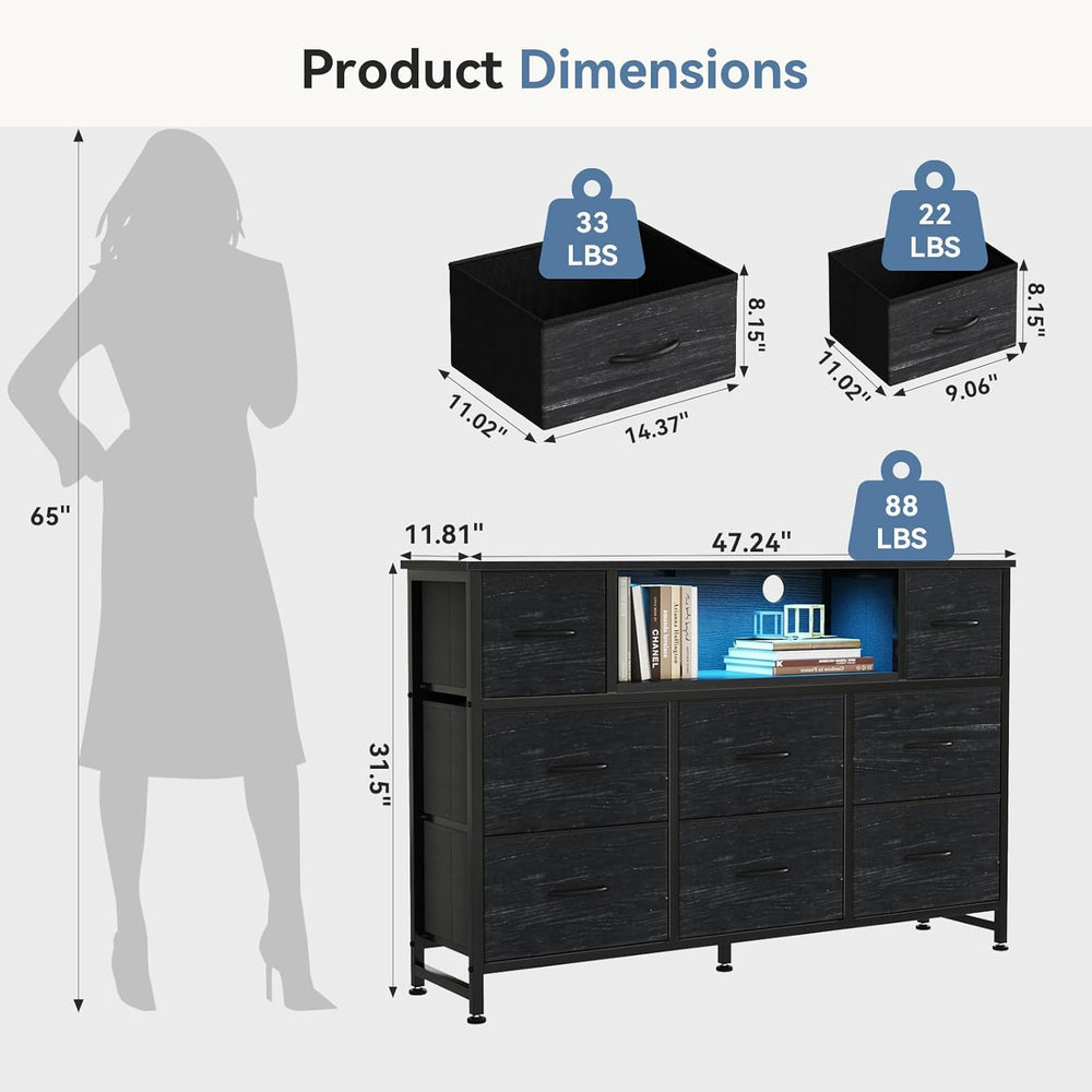 DUMOS LED Entertainment Center, TV Stand Dresser with Charging Station