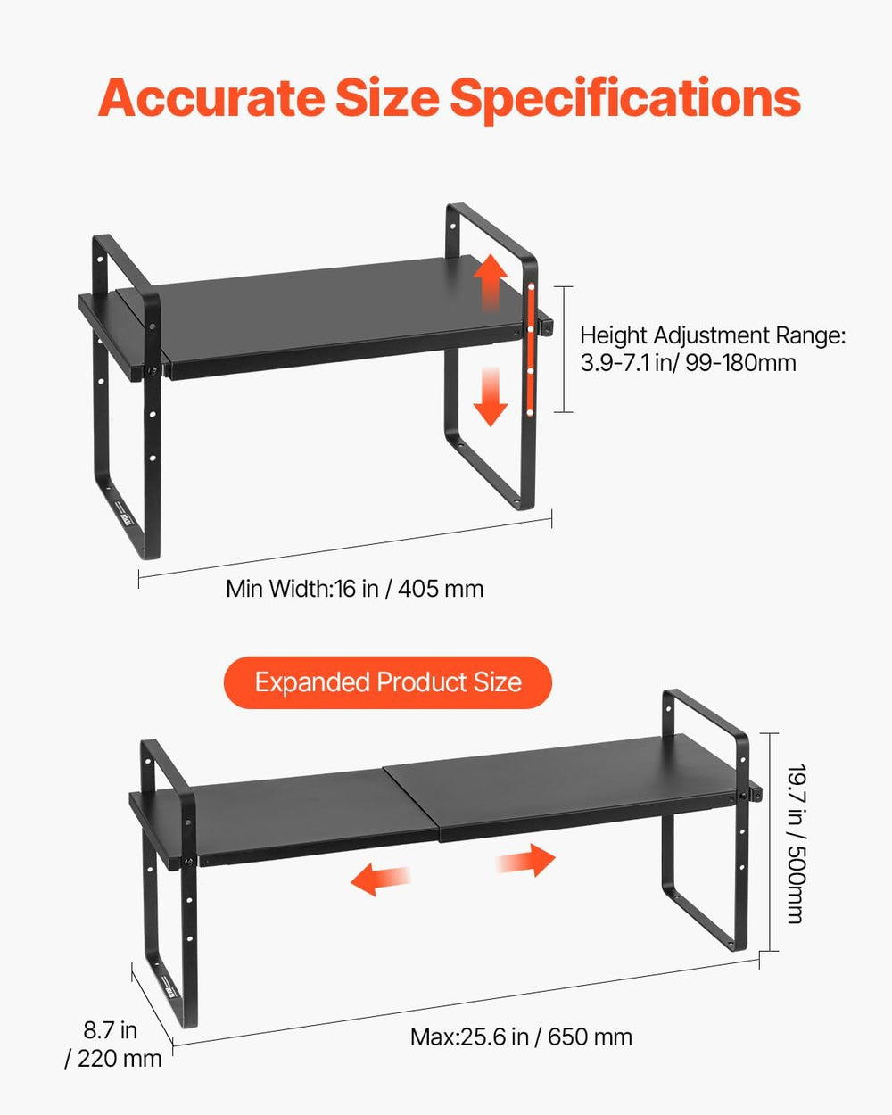 VEVOR Adjustable Kitchen Cabinet Shelf Organizer, Expandable 2 Tier Cabinet S...