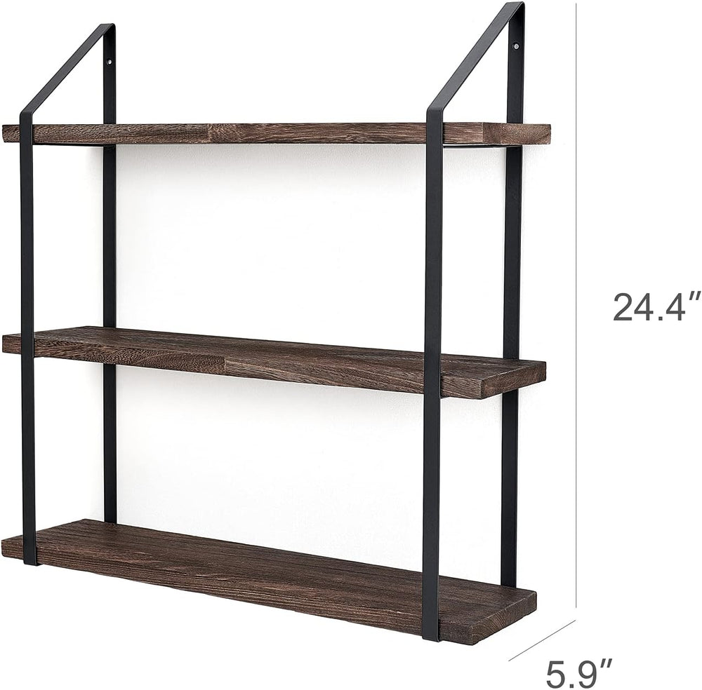 Mkono 3 Tier Floating Wall Shelf Wood Hanging Shelf with Brackets 23.5 Inch