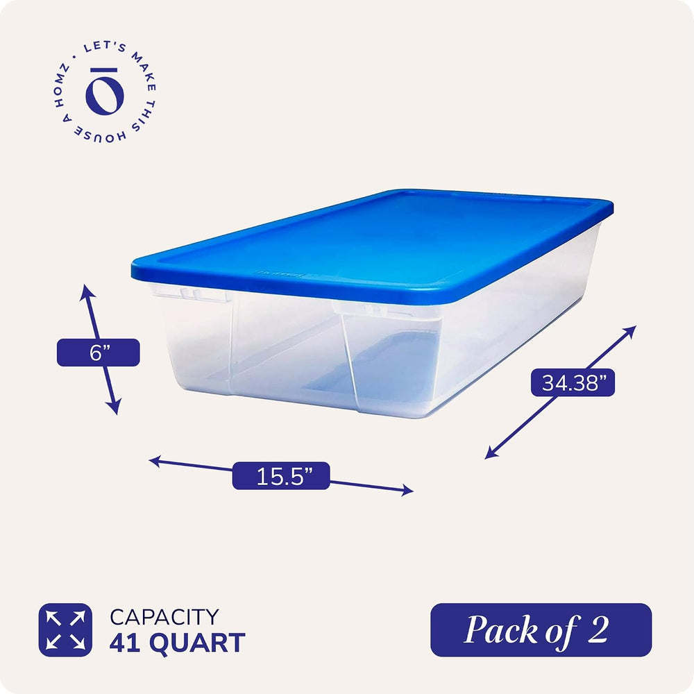 HOMZ 2-Pack Snaplock, Large Clear Plastic Storage Organizer Bins w/Lids, 41 Q...