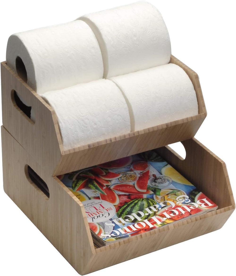 XL Bamboo Storage Bins for Bathroom Cabinet Organizer, 2 PIece Stackable Set,...