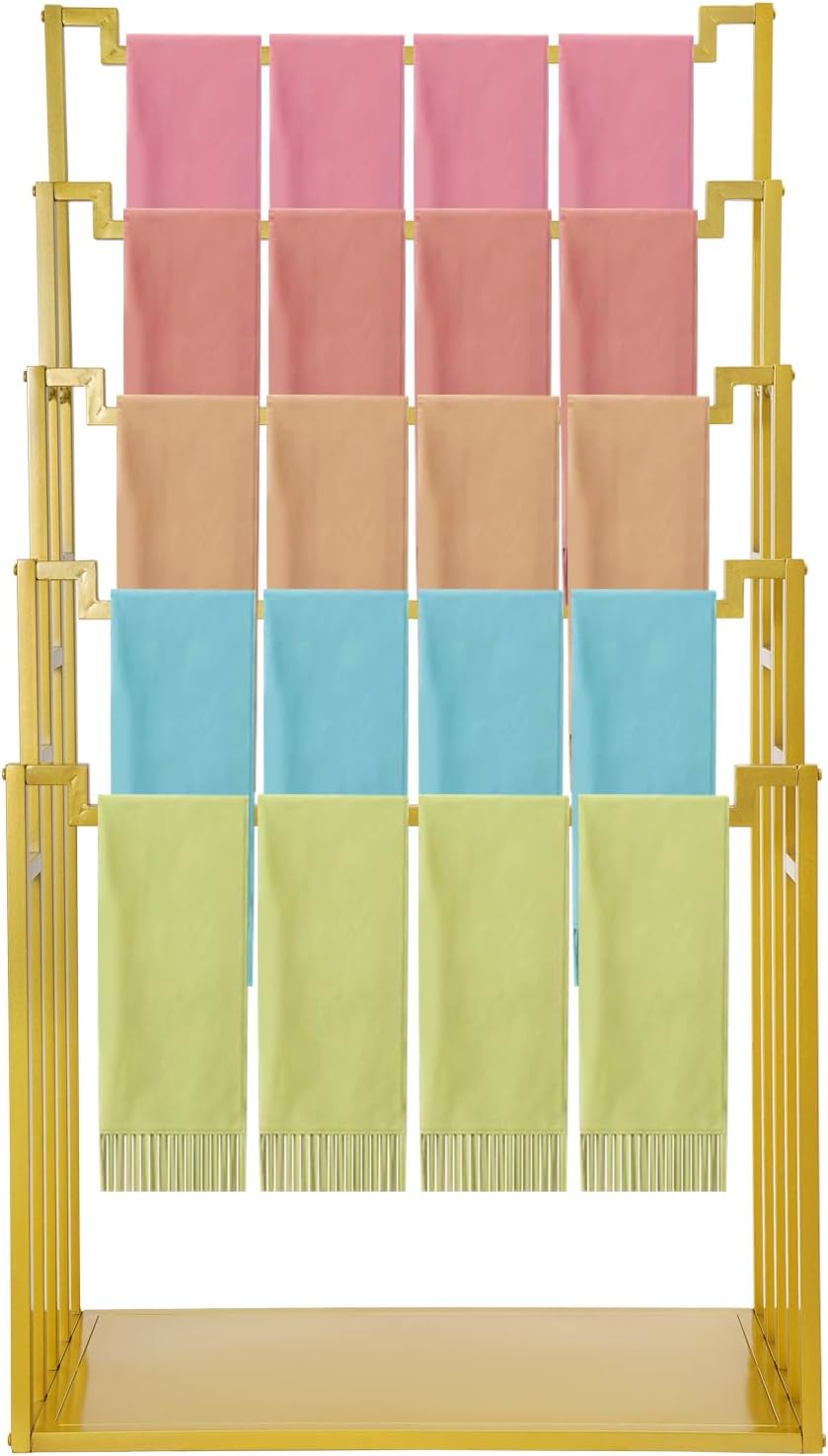 5-Tier Floor Standing Scarf Display Stand, Metal Freestanding Scarf Rack, Tow...