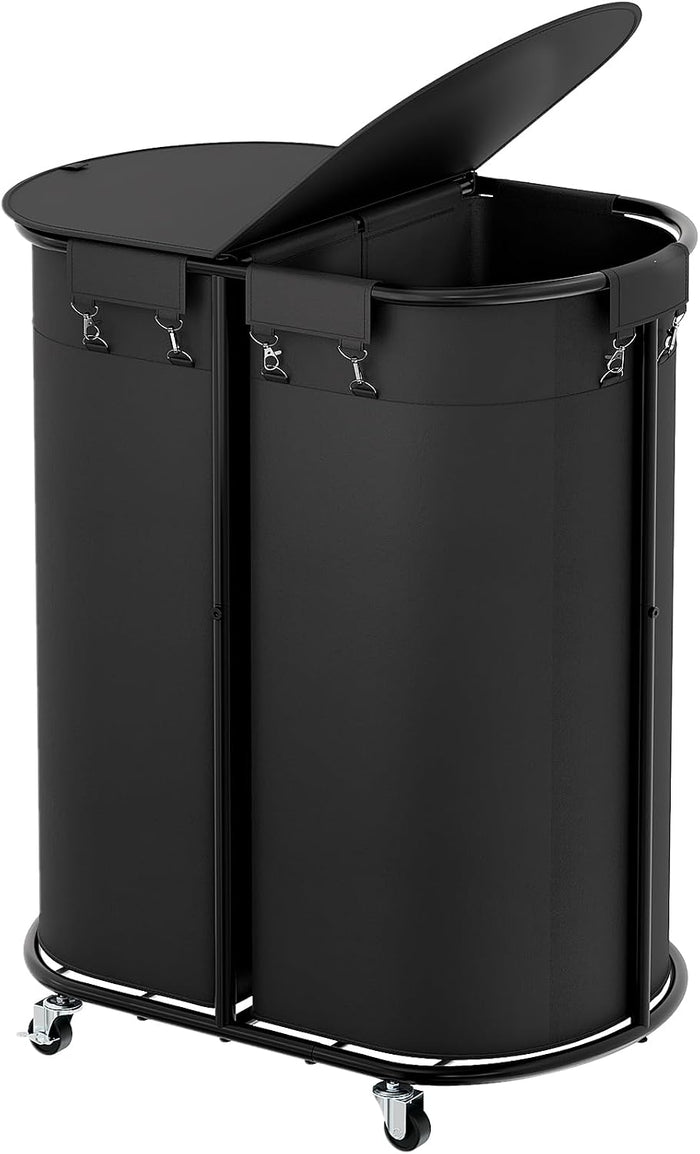 200L Double Laundry Hamper with Lid & Wheels, Oval Rolling Laundry Basket