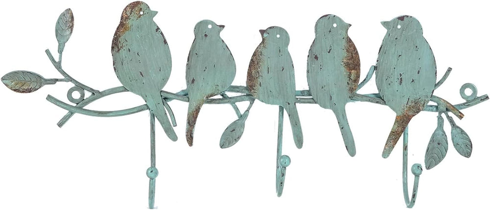 Vintage Metal Wall Mounted Coat Rack with 3 Hooks, Birds on Tree Branch Hange...
