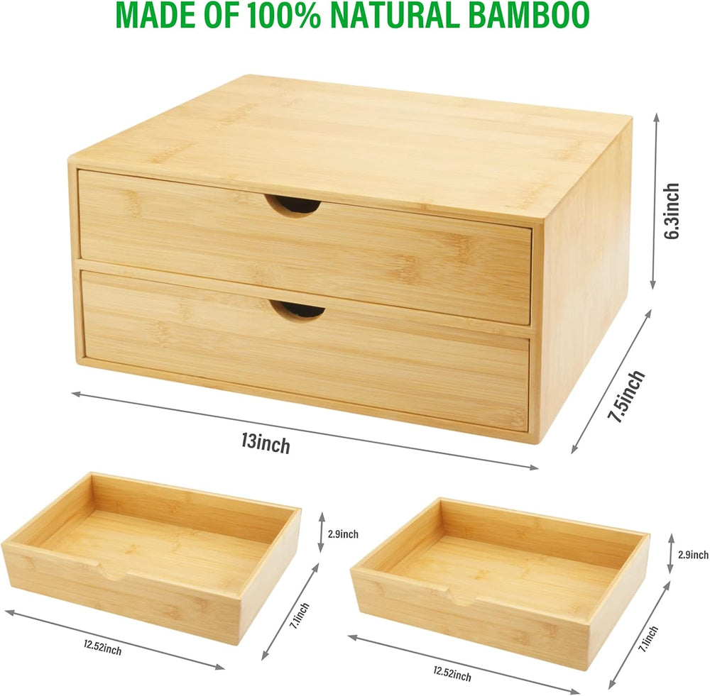 Charmewooden Bamboo Desk Organizer with Drawers, Countertop Organizer with Dr...