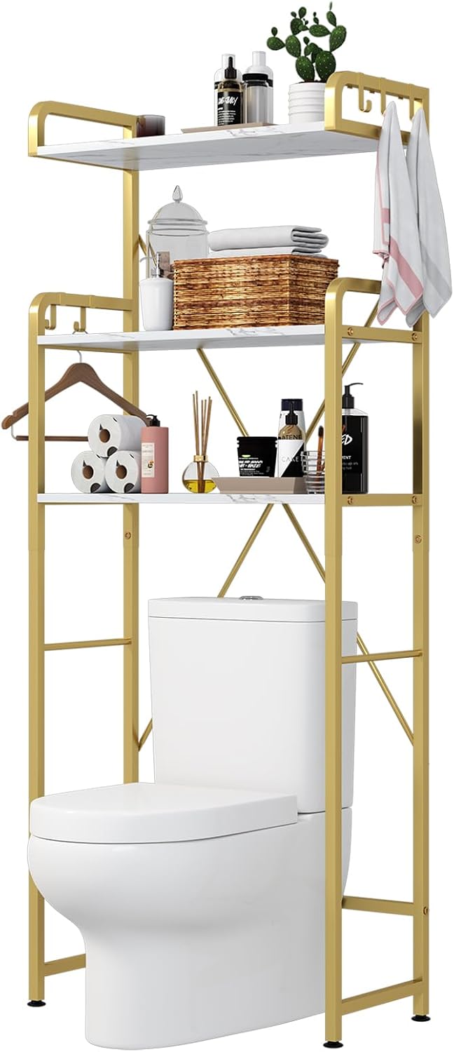 Over The Toilet Storage Rack with 3-Tier Shelves, Space Saver Toilet Shelf, L...