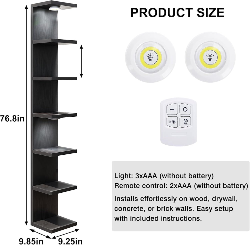 Fixwal 7 Tier Wall Shelf with LED Lights Lack Shelf for Room Decor (Black)