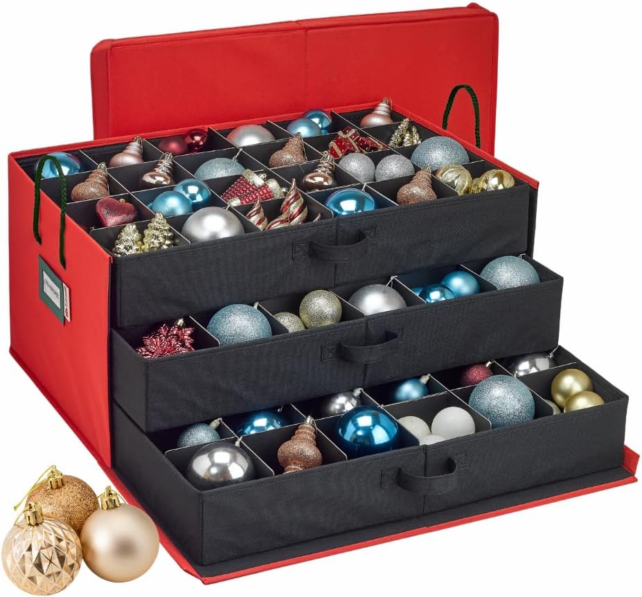 HOLDN’ STORAGE Christmas Ornament Storage Box with Dividers, Holds Up to 72 O...
