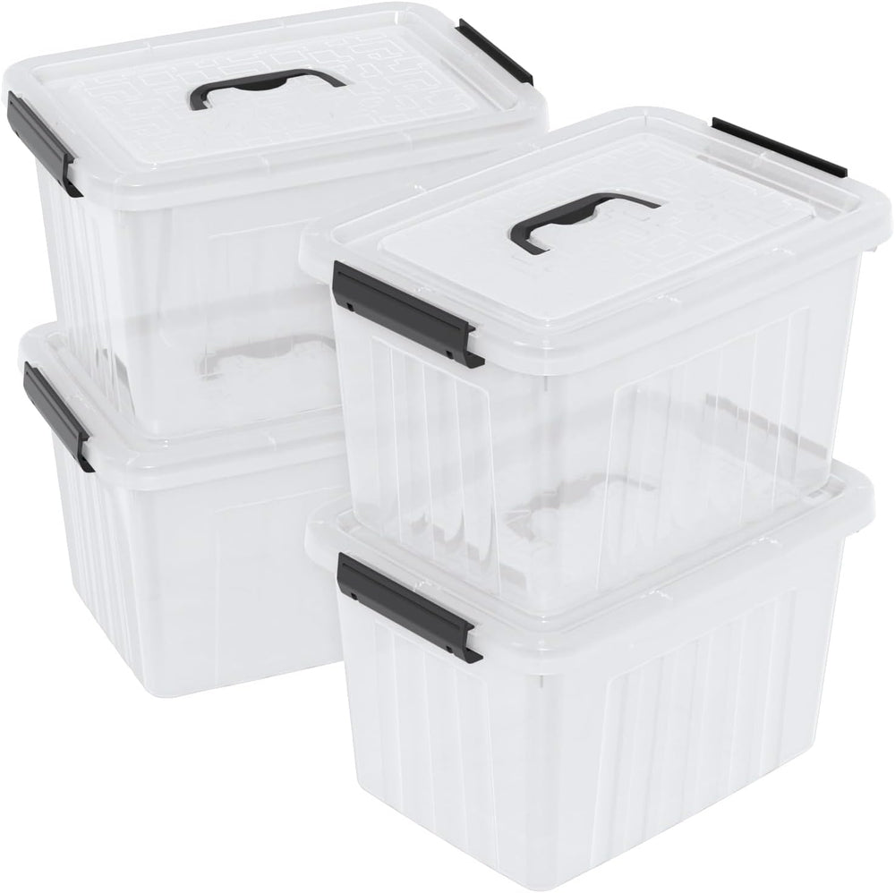 Kiddream 20 L Clear Storage Bin with Handle, Lidded Storage Boxes Set of 4