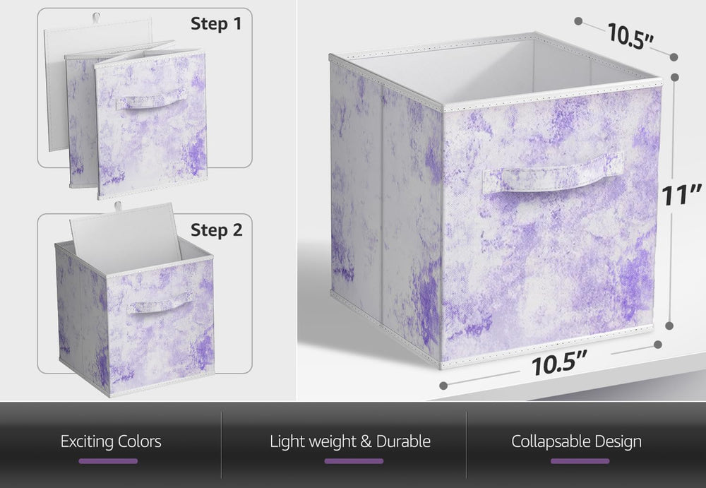 Sorbus 11 x 11 Storage Cubes, Foldable Fabric Bins (4 Pack, Tie-Dye Purple)