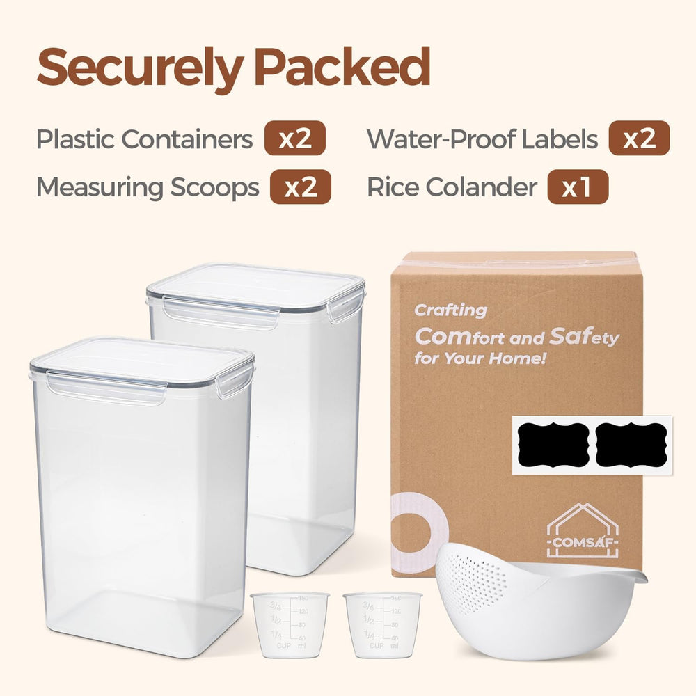 ComSaf Airtight Rice Storage Container with Lid 10Qt 2Pack, Large Capacity