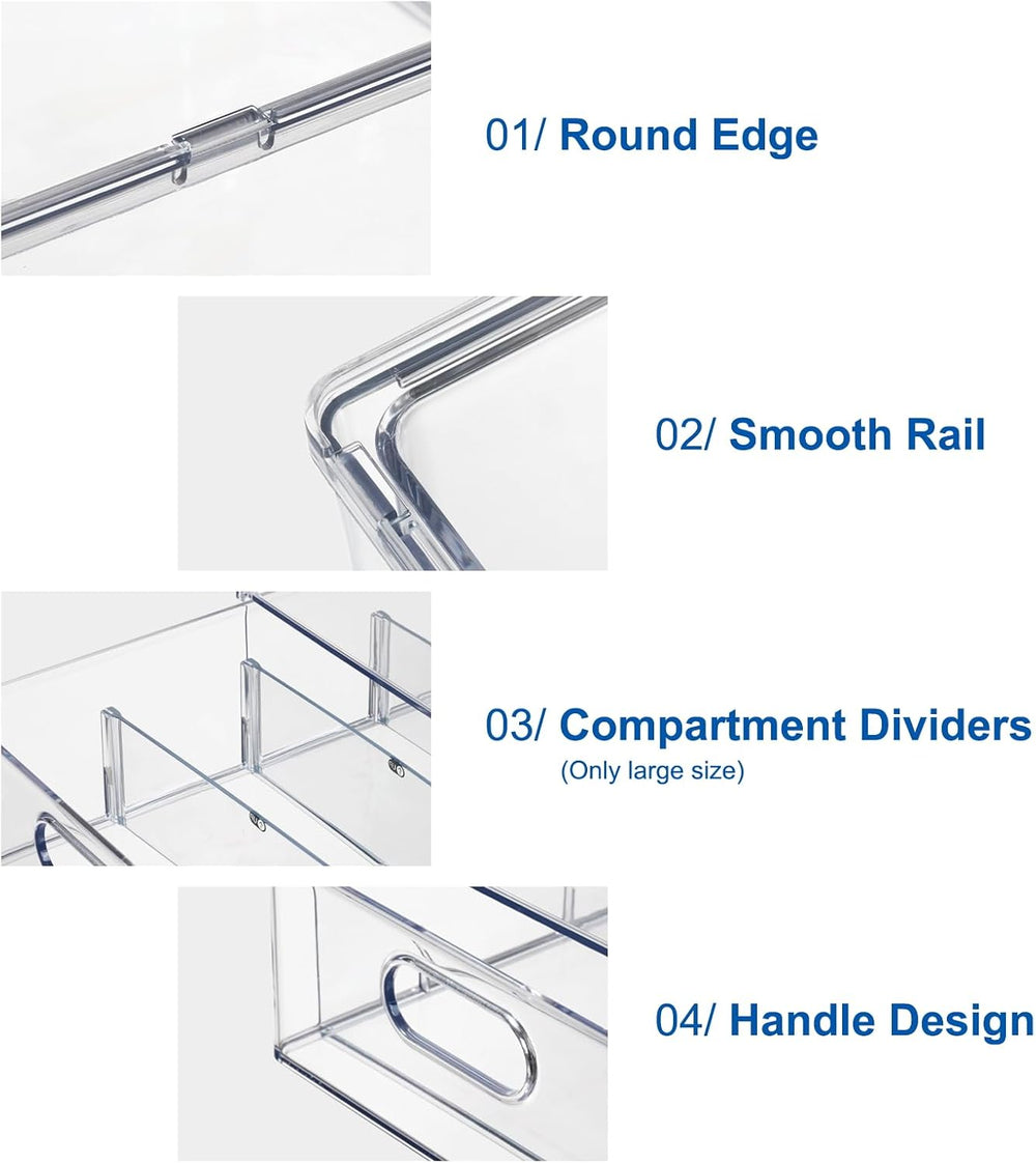 Fridge Organizers and Storage Pull Out Drawer, 2 Small + 1 Large