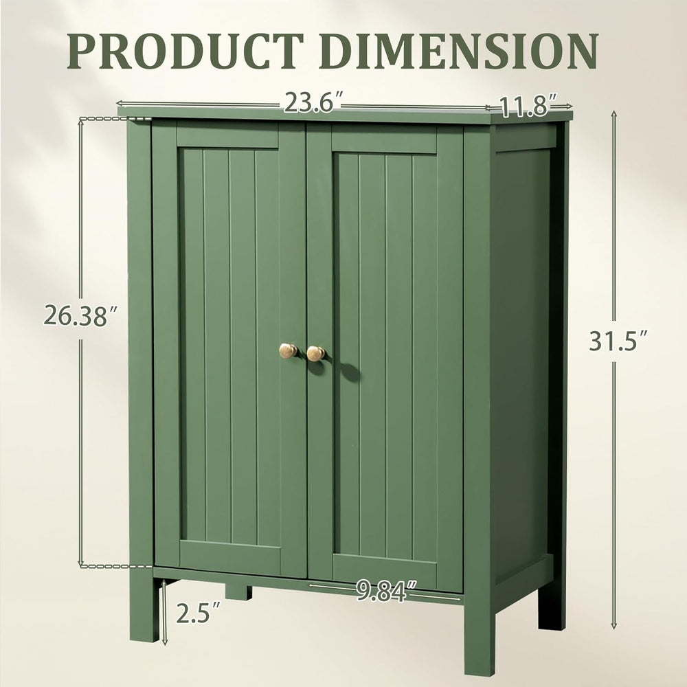 VINGLI Green Bathroom Storage Cabinet Free Standing, Wooden Floor Cabinet wit...