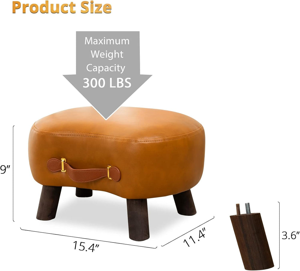 LUE BONA Small Curved Foot Stool with Handle, Whisky Brown Velvet Footstool a...