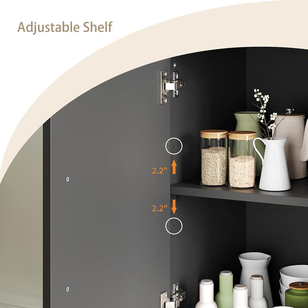 Set of 3 Storage Cabinets with Adjustable Shelf and Gold Handle, Black丨Buffet...