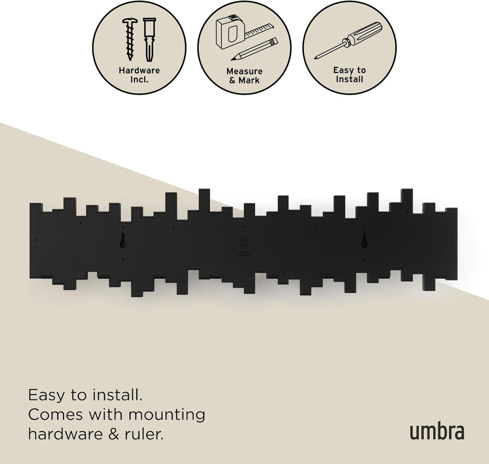 Umbra Sticks Wall Coat Rack, Wall Mount 8 Retractable Hooks, Black