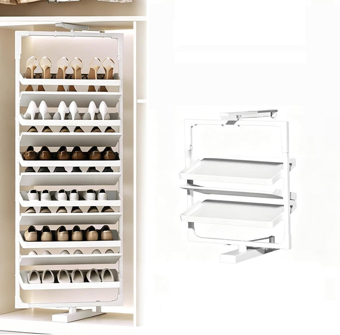 360° Rotating Shoe Rack Organizer for Closet, Double-Sided Pull Out with Deepened35.5cm Slides, Adjustable3-15 Tier Heavy Duty Storage for Wardrobe Cabinets Entryway(White,27.76"-29.72"/3Tier)