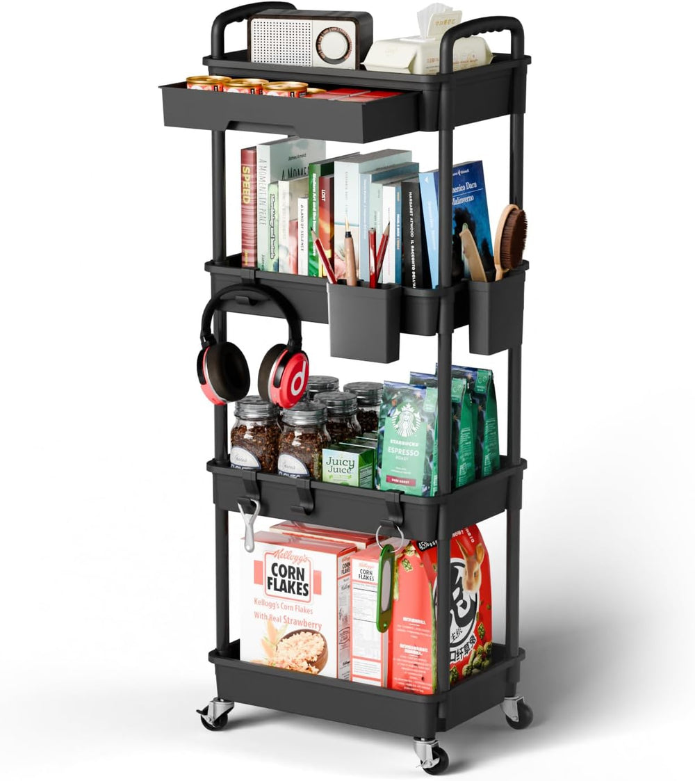 Sorgion 4 Tier Rolling Cart Organizer,Art Craft Diaper Bedside Snack Laundry ...