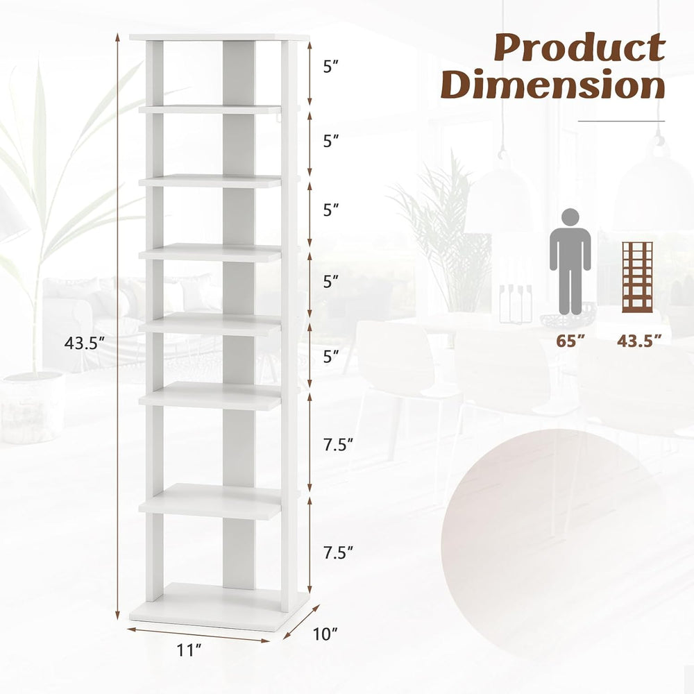 8-Tier Vertical Shoe Rack, Narrow Shoe Storage Organizer, White