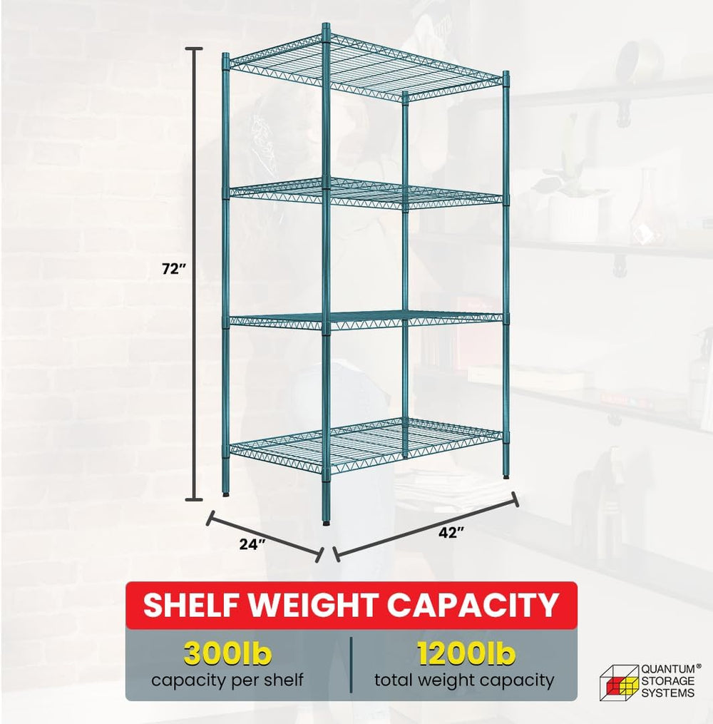 Quantum Storage Systems RWR72-2442LDP Adjustable Wire Green Epoxy 4 Shelves 7...