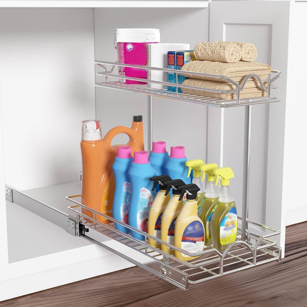OCG Under Sink Cabinet Organizer Two Tier Pull Out Shelf (11.75W x 17D), Unde...