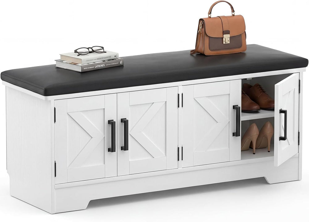 Armocity 43.3" Farmhouse Shoe Storage Bench with Cushion for Entryway