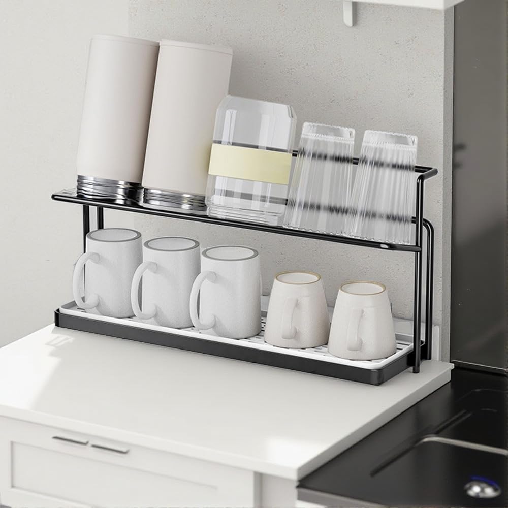 Water Bottle Drying Rack Cup Storage with Drain Tray Mug Organizer for Kitche...