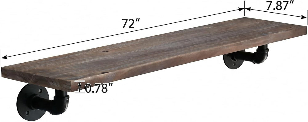 IEO Industrial Pipe Shelving 72 Inch, 2-Tier Brown Wall Mounted Shelves