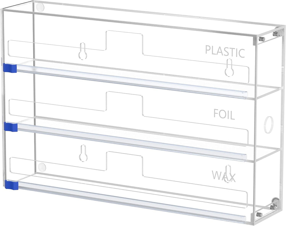 3 in 1 Clear Acrylic Foil, Plastic Wrap Organizer with Cutter