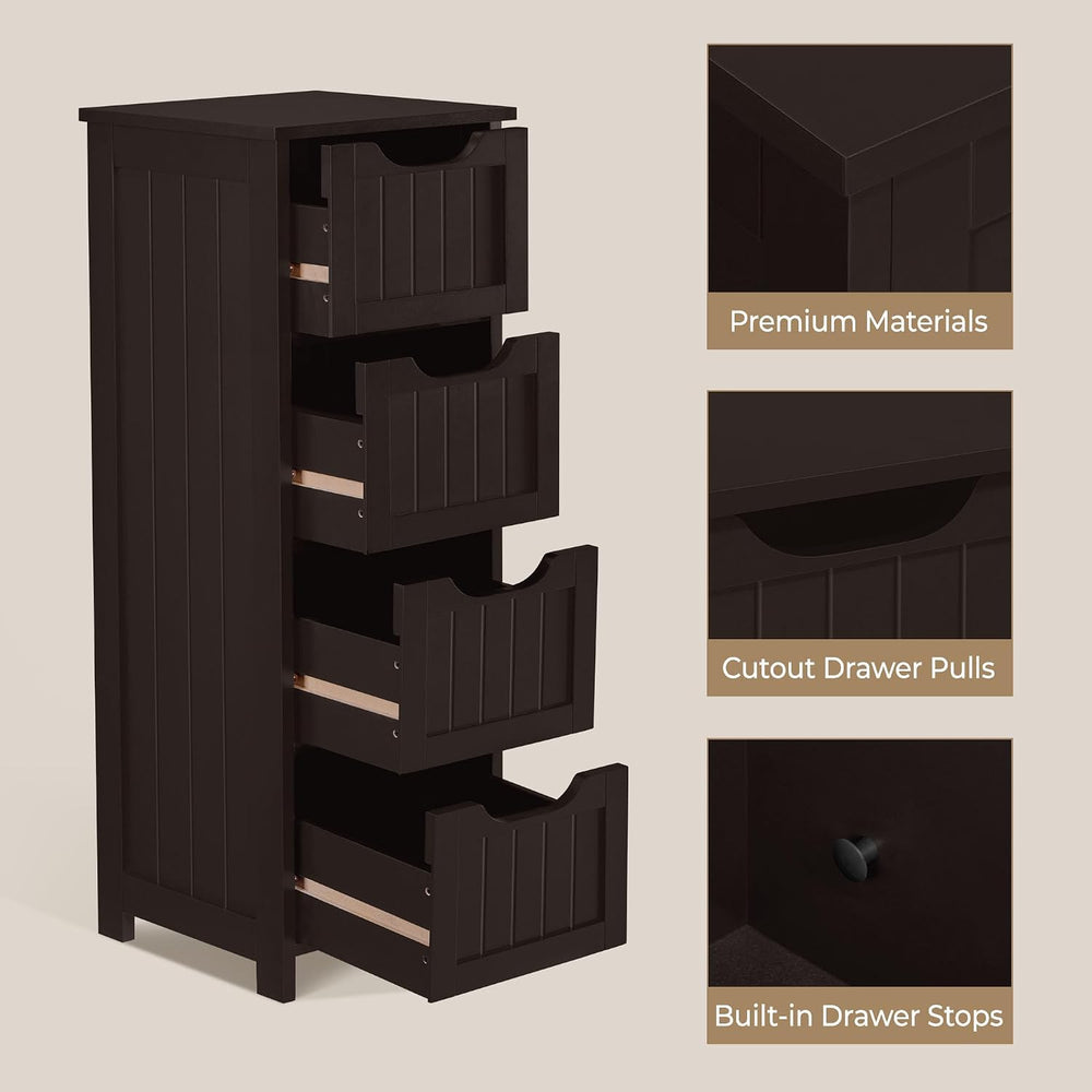 Yaheetech Bathroom Storage Cabinet, 12" W Slim 4-Drawer Design, Espresso
