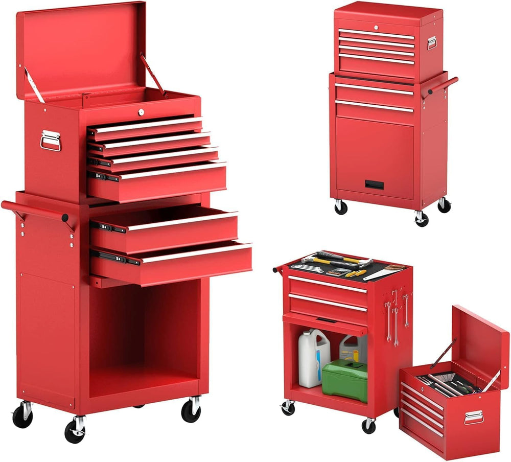 6-Drawer Tool Chest Cabinet with Wheels, Rolling Metal Tool Cart with Sliding...