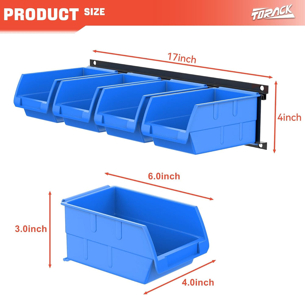 TORACK Wall-Mounted Storage Bins, 16 Plastic Bins for Tools Organization