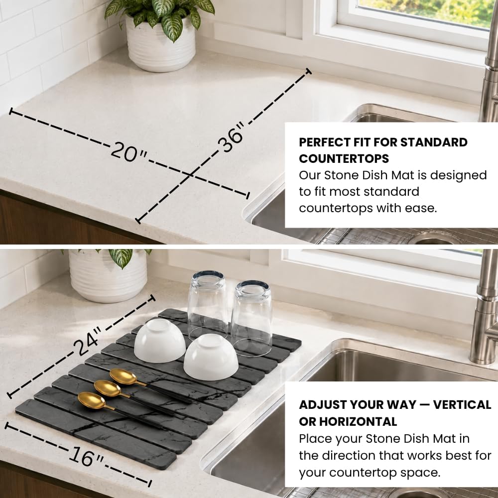 Large Stone Drying Mat for Kitchen Counter | Foldable Kitchen Pad