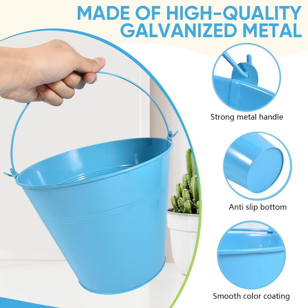 OBTANIM 7 Pack Blue Metal Buckets with Handle Galvanized Ice Pails for Plants...