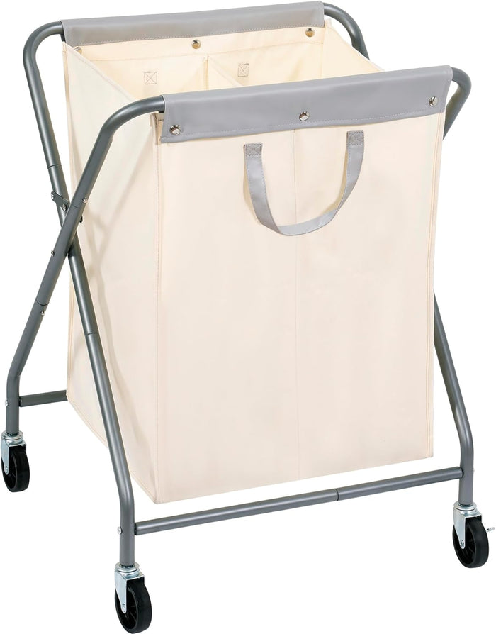 STORAGE MANIAC 125L Collapsible Laundry Hamper with Wheels, Rolling Laundry Basket, Heavy Duty Cloth Sorter with Removable Bag, Folding X Frame Clothes Organizer Cart for Easy to Store, 2 Section