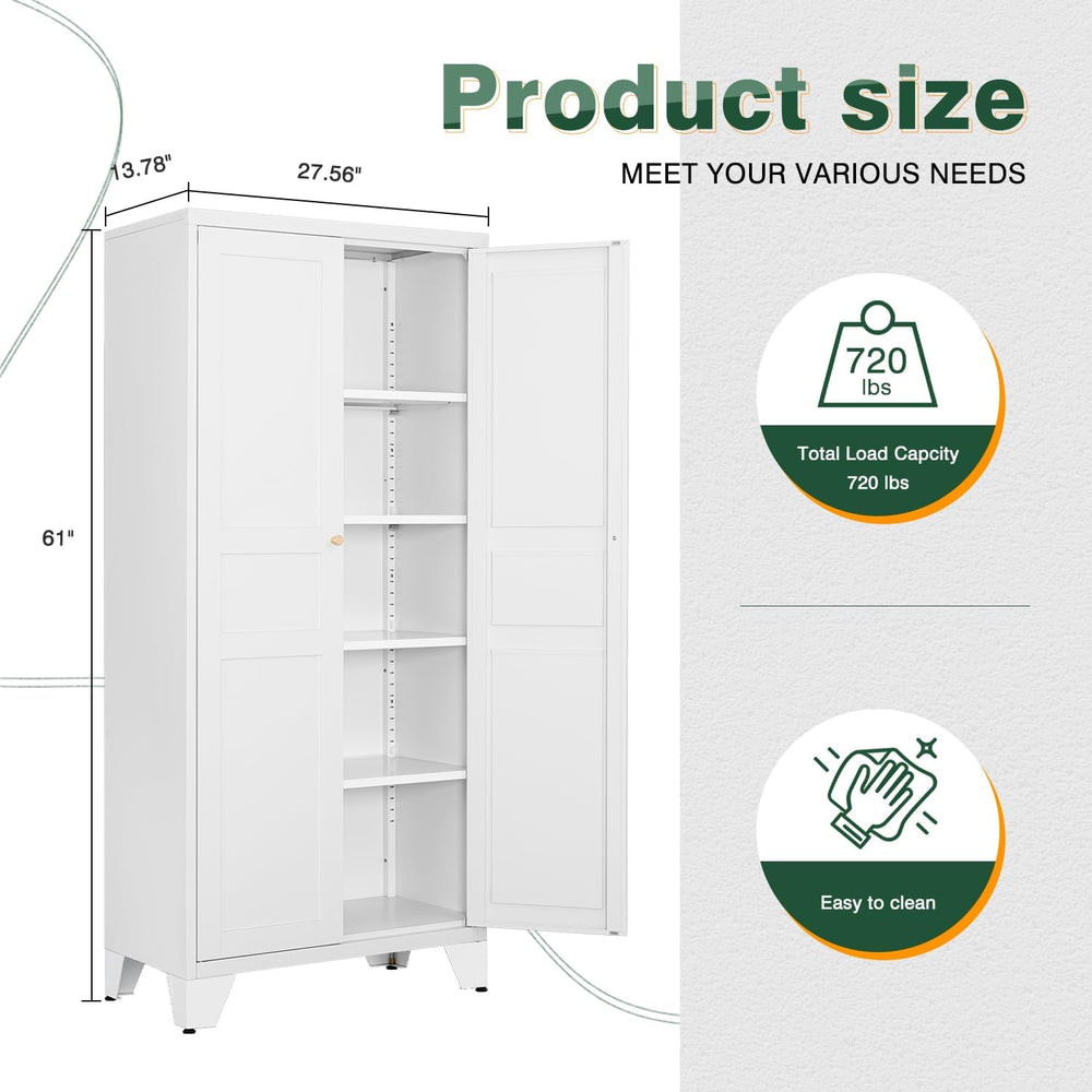 Letaya White Storage Cabinet with Feets-Metal Home Kitchen Pantry Cabinets wi...